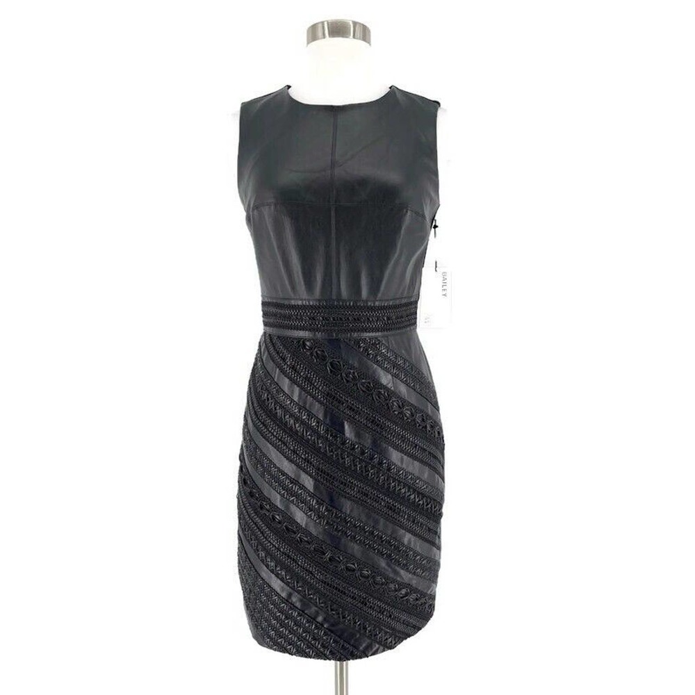 Bailey 44 Dancing in the Dark Sheath Dress Black Faux Leather New Size Small